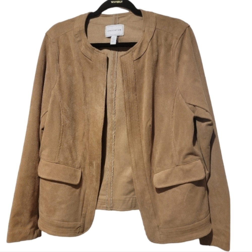 Charter Club Tan Faux Suede Open Jacket Size 0X